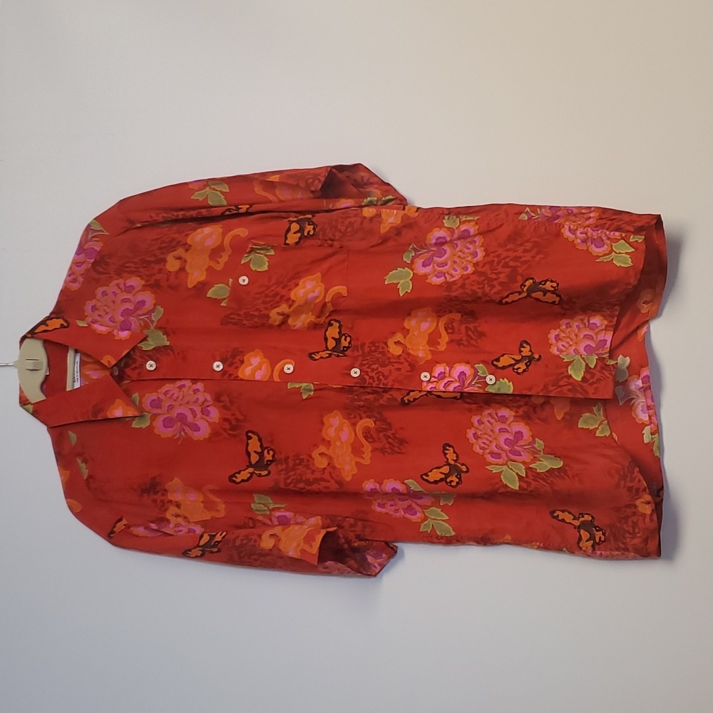 DAVINCI Mens Butterfly Floral Button Down Short Sleeve Top Small